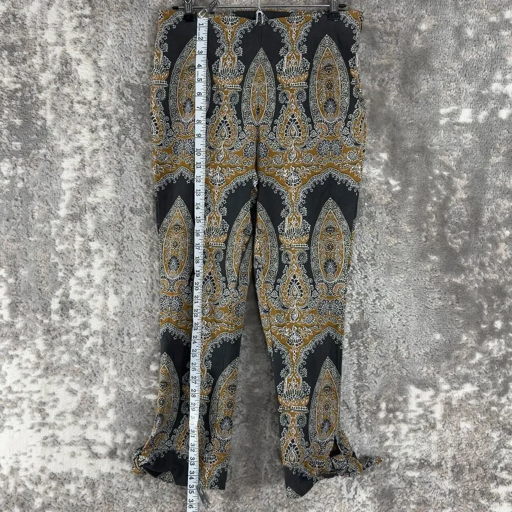 Free‎ People Sz 6 Black & Gold Paisley Print High Rise Crop Pants Boho Artsy